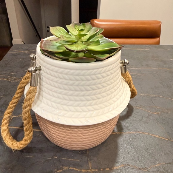 Two-Tone Ceramic Succulent Planter with Rope Handles - Picture 3 of 7